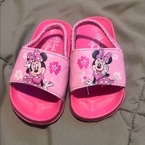 Disney Minnie Mouse Pink Girls Slide Sandals with Floral Print